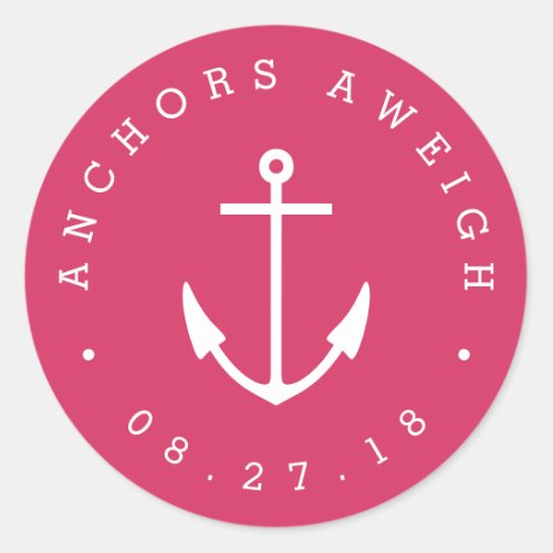 Anchors Aweigh  Pink Nautical Baby Shower Classic Round Sticker