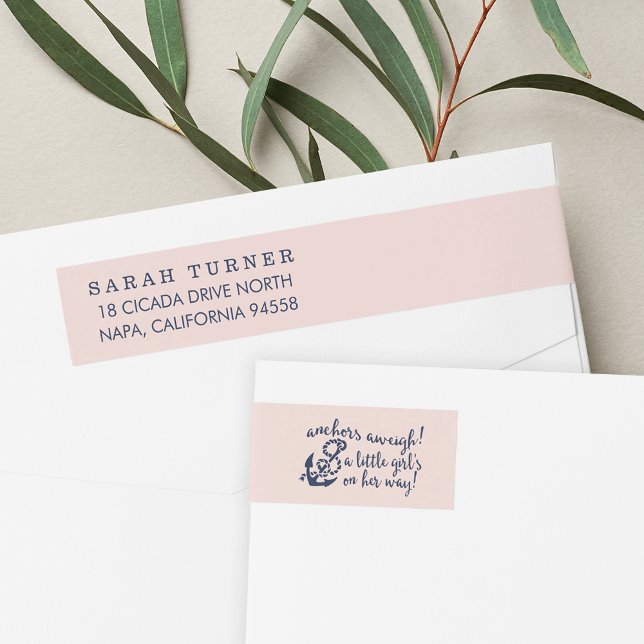 Anchors Aweigh! Pink Nautical Girl Baby Shower Wrap Around Label (Creator Uploaded)