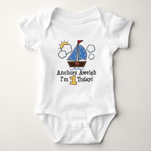 Anchors Aweigh Sailboat 1st Birthday Baby Bodysuit