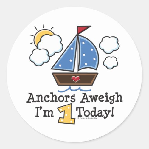 Anchors Aweigh Sailboat 1st Birthday Stickers