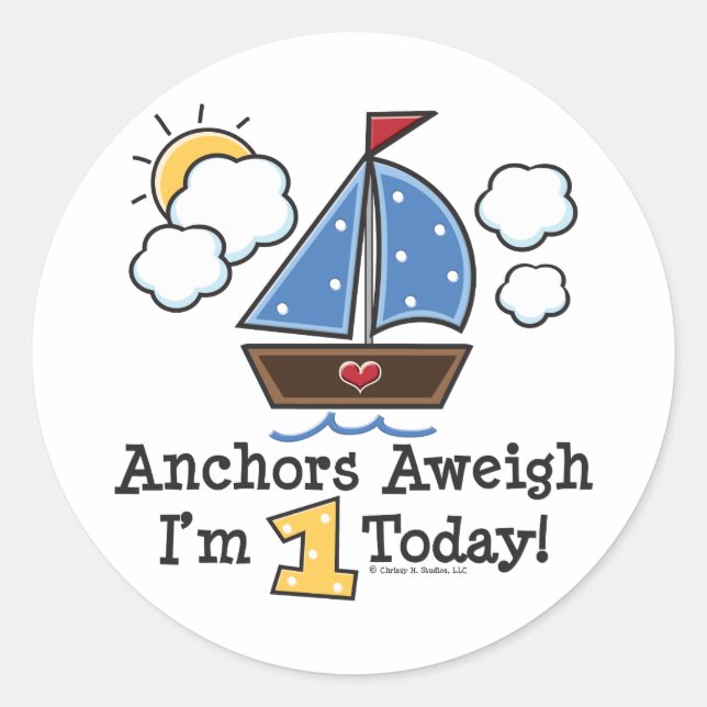 Anchors Aweigh Sailboat 1st Birthday Stickers (Front)
