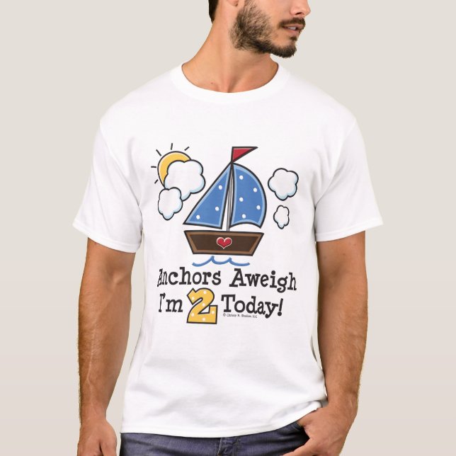 Anchors Aweigh Sailboat 2nd Birthday Tee Shirt (Front)