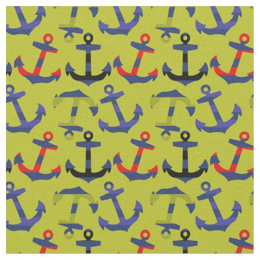 Anchors Aweigh, Striped Anchors on Green Fabric