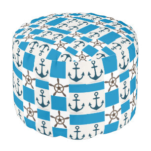 Anchors Beach House Blue Brown Nautical Pouf Seat