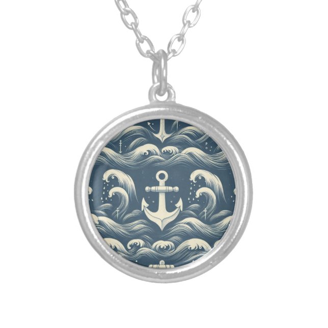 Anchors Down Deep Silver Plated Necklace (Front)