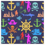 Anchors, Helms, Pirates. Colorful Nautical Pattern Fabric