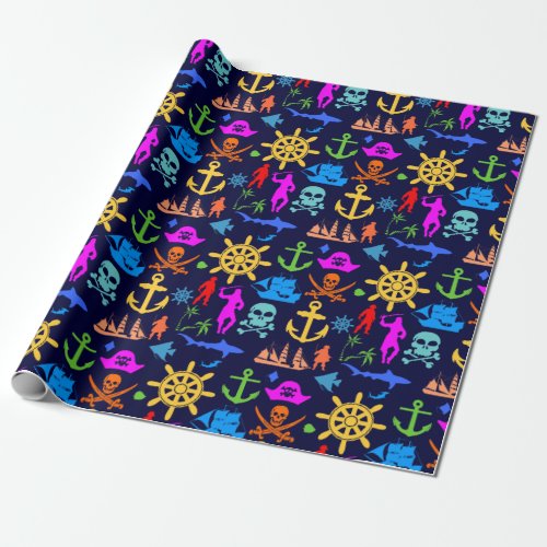 Anchors Helms Pirates Colorful Nautical Pattern Wrapping Paper