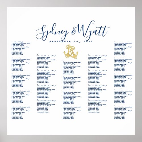 Anchors Nautical Navy White Seating Chart Poster
