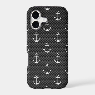 Anchors on Black Carbon Fiber Pattern iPhone 17 Case