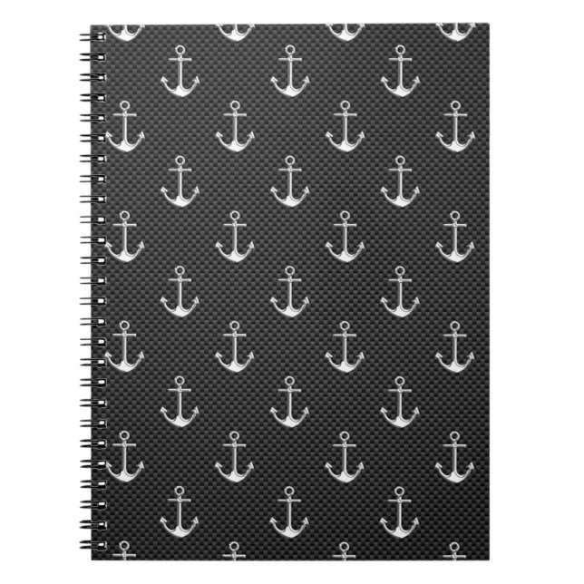 Anchors on Black Carbon Fiber Pattern Notebook (Front)