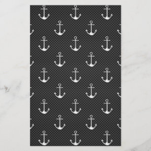 Anchors on Black Carbon Fiber Pattern Stationery