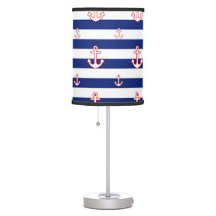 Anchors on Nautical Stripes Pattern Table Lamp