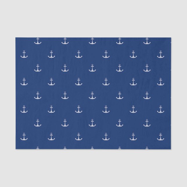 Anchors on Navy Blue Background Nautical Theme  Tissue Paper (Front)
