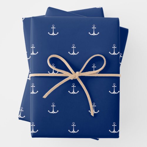 Anchors on Navy Blue Background Nautical Theme  Wrapping Paper Sheets