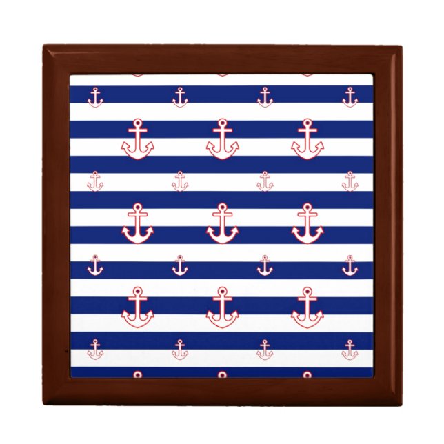 Anchors on Stripes Nautical Decor Gift Box (Front)