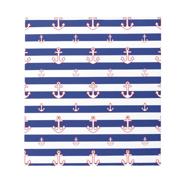 Anchors on Stripes Nautical Decor Notepad (Front)
