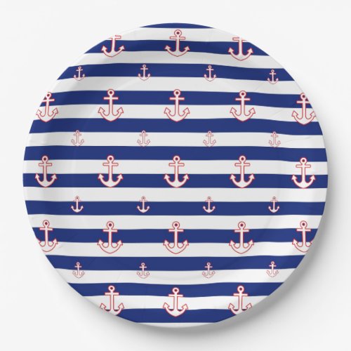 Anchors on Stripes Nautical Decor Paper Plates