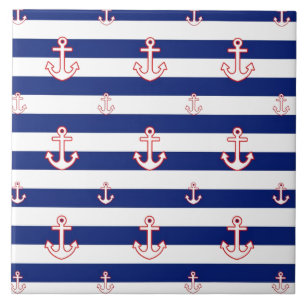 Anchors on Stripes Nautical Decor Tile