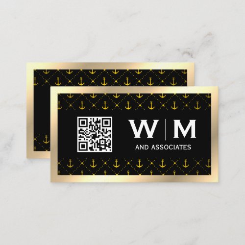 Anchors Pattern  Gold Border  Monogram Business Card