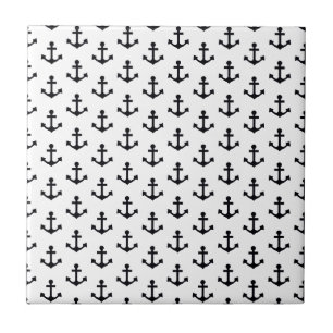 Anchors Pattern Nautical Black White Sailor Ceramic Tile