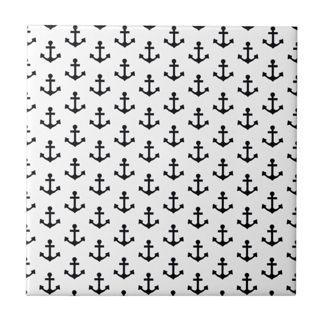 Anchors Pattern Nautical Black White Sailor Ceramic Tile (Front)