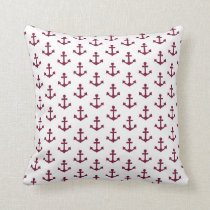Anchors Pattern Nautical Burgundy Red Maroon White Throw Pillow