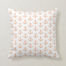 Anchors Pattern Nautical Peach Orange White Sail Throw Pillow