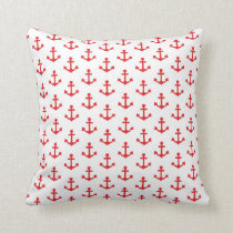 Anchors Pattern Nautical Red White Sailor Throw Pillow