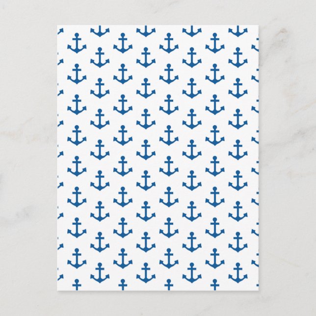 Anchors Pattern Nautical Royal Blue White Sailor Postcard (Front)