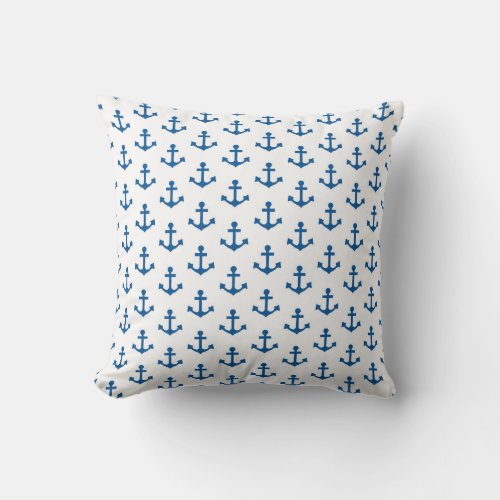 Anchors Pattern Nautical Royal Blue White Sailor Throw Pillow