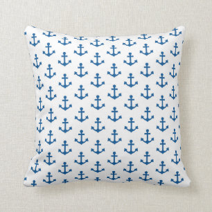 Anchors Pattern Nautical Royal Blue White Sailor Throw Pillow