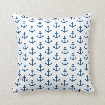 Anchors Pattern Nautical Royal Blue White Sailor Throw Pillow by DifferentStudios at Zazzle
