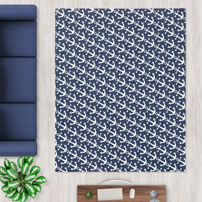Anchors Pattern | Navy Blue White Coastal Beach Rug (Creator Uploaded)