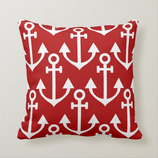 Anchors Red And White Nautical Throw Pillow Zazzle Com