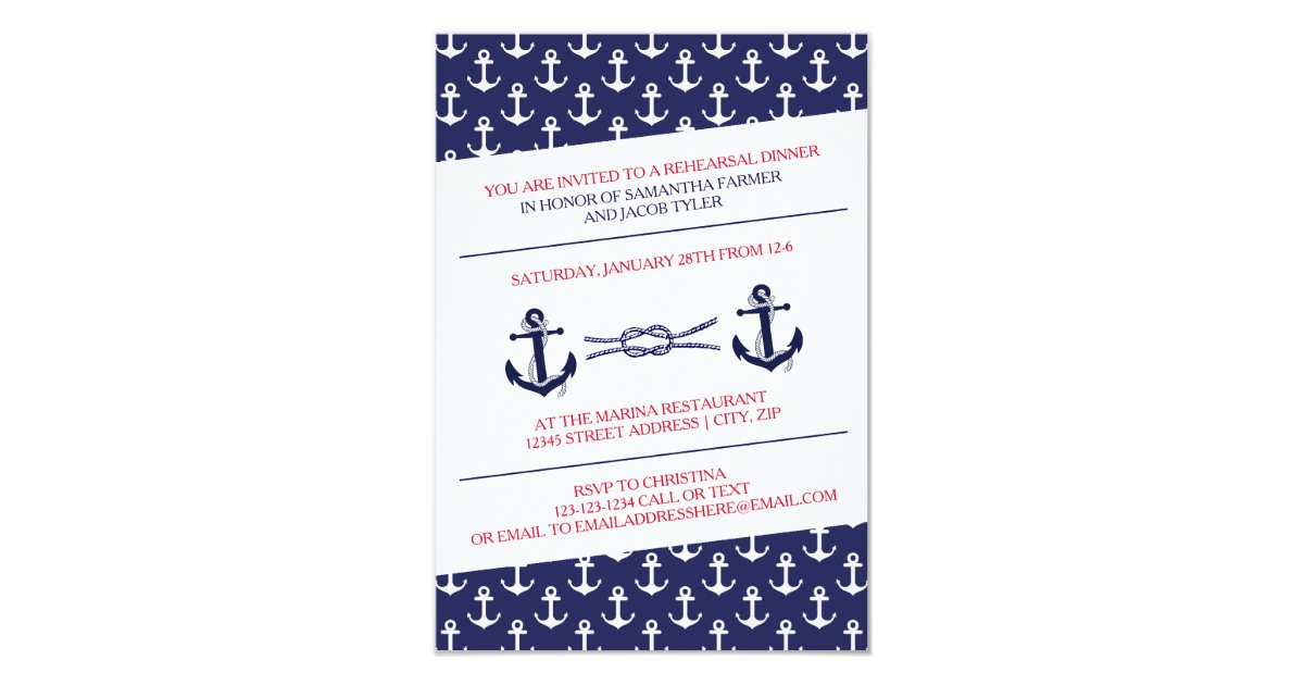 Anchors Rehearsal Dinner 3x5 Invitation Zazzle Rehearsal Dinner 3x5 Invitation