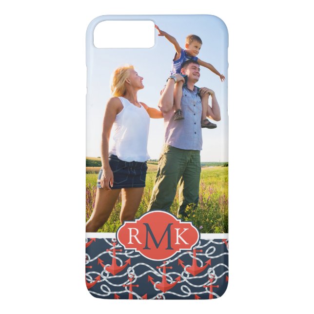 Anchors & Rope Pattern | Your Photo & Monogram Case-Mate iPhone Case (Back)
