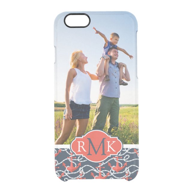 Anchors & Rope Pattern | Your Photo & Monogram Uncommon iPhone Case (Back)