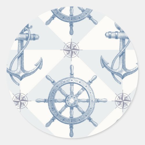 Anchors  Ship Wheel Pattern Classic Round Sticker