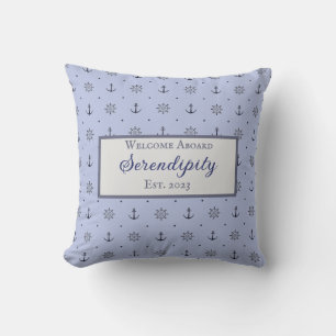 Anchors, Ship Wheels and Blue Polka Dots Outdoor Pillow