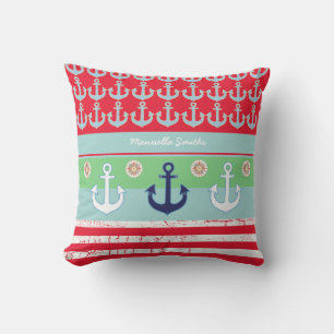 anchors & stripes nautical & personalized outdoor pillow