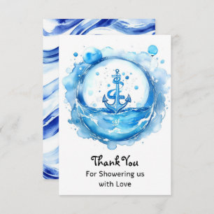 Anchors & Waves: Watercolor Nautical Baby Shower Thank You Card
