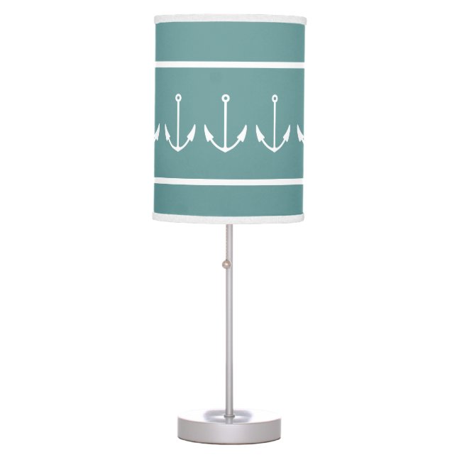 ANCHORS  White on light gray blue Table Lamp (Front)