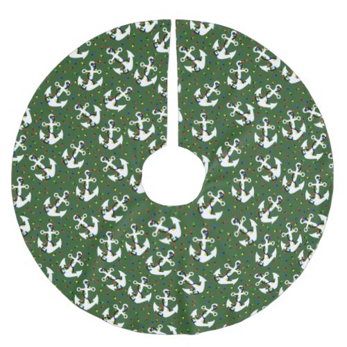 Anchors with Christmas Lights Nautical Brushed Polyester Tree Skirt