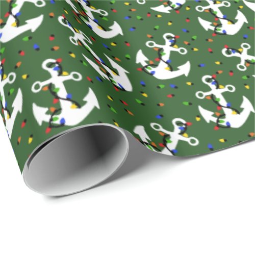 Anchors with Christmas Lights Nautical Wrapping Paper