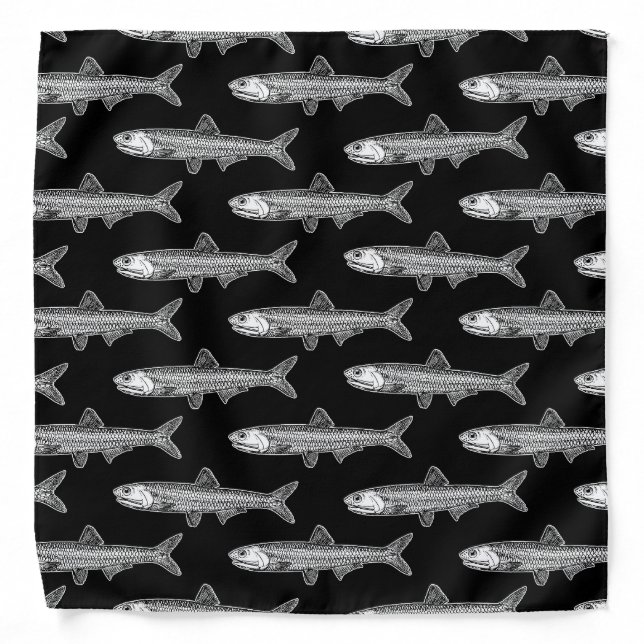 Anchovy Pattern - Black and White Bandana (Front)
