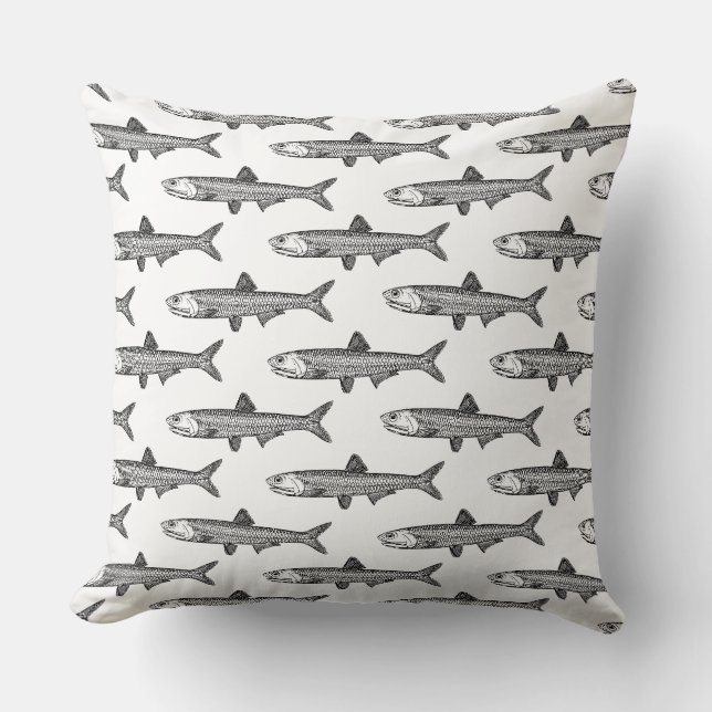 Anchovy Pattern - Black on White Throw Pillow (Front)
