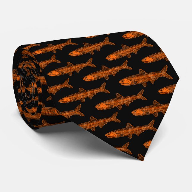 Anchovy Pattern - Orange and Black Neck Tie (Rolled)