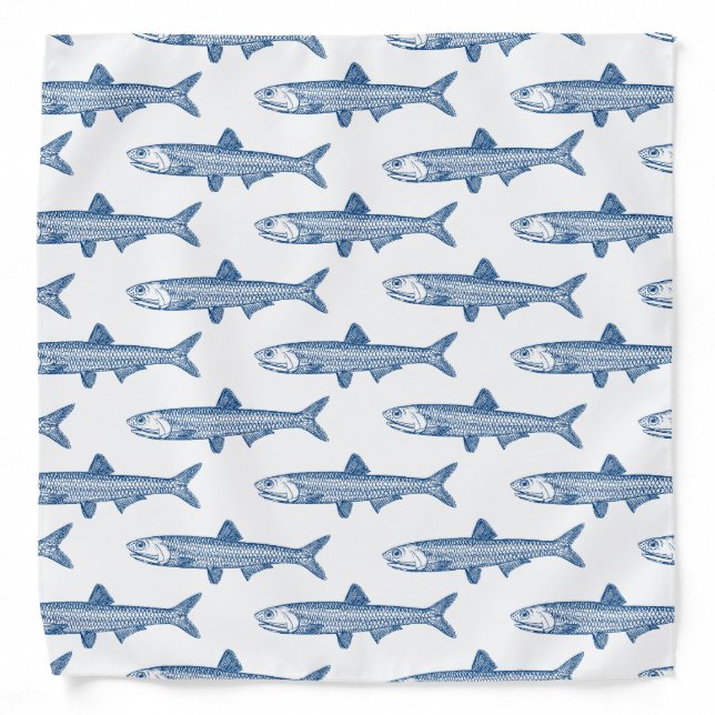 Anchovy Pattern - Shibori Blue - om White Bandana (Front)