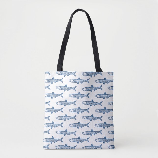 Anchovy Pattern - Shibori Blue on White Tote Bag (Front)
