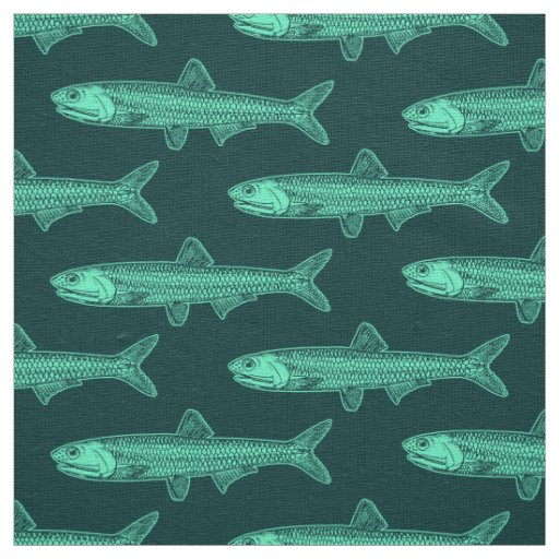 Anchovy Pattern - Turquoise and Dark Green Fabric